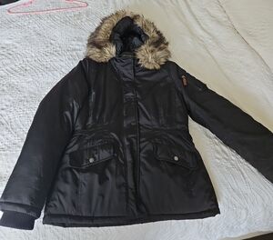 Banana Republic Black Puffer Jacket with Faux Fur Hood
